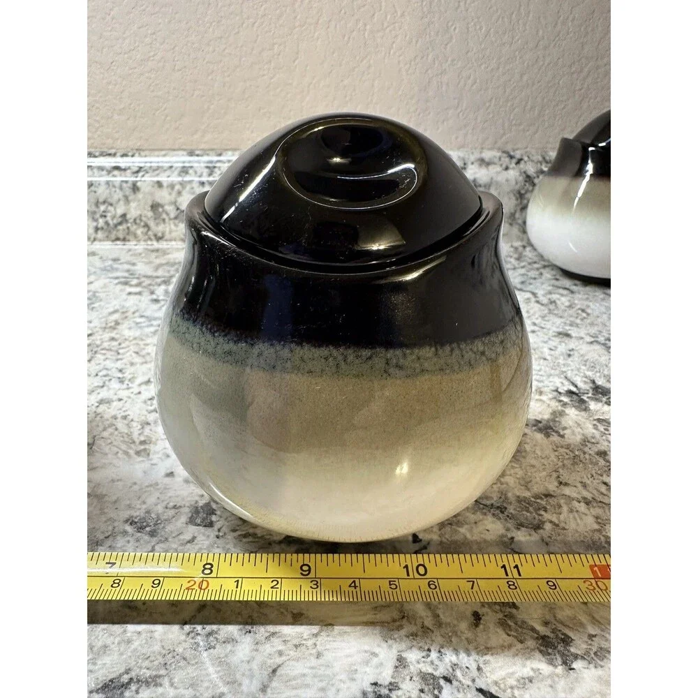 Sango Nova Black 4932 SUGAR BOWL WITH LID AND CREAMER